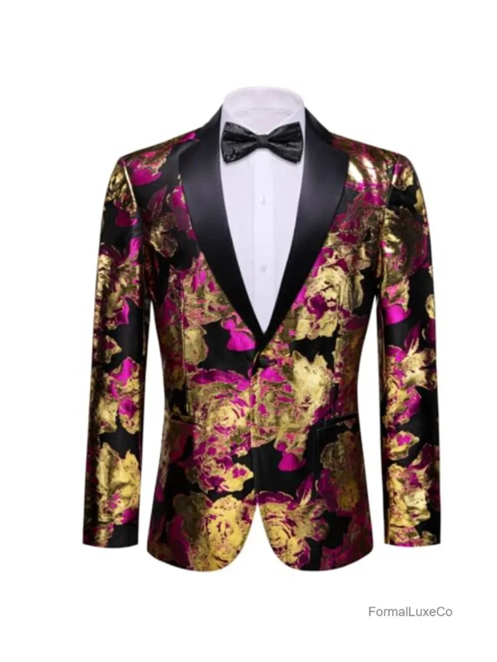 Embroidered Floral Blazer Notch Lapel One Button Sport Coat Prom